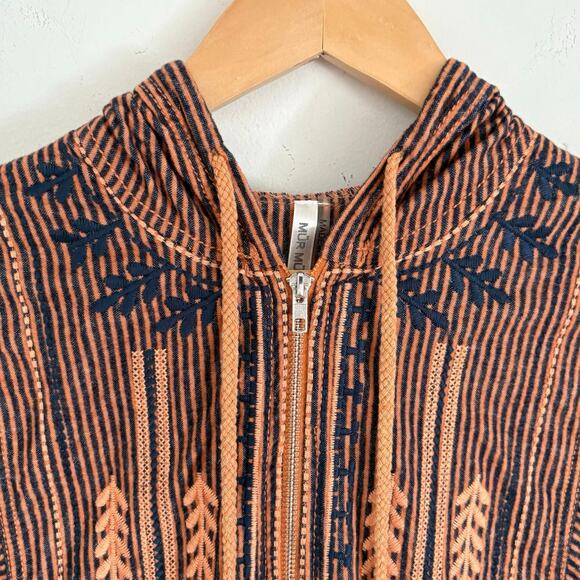 Anthropologie Mur Mur Boho Hoodie Embroidered Blue Striped Cotton Top Size S - Picture 3 of 7
